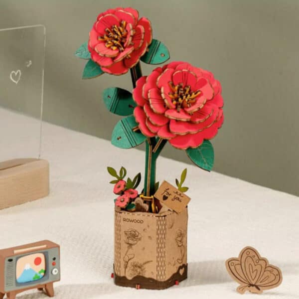 Puzzle 3d en bois Camélia Rouge