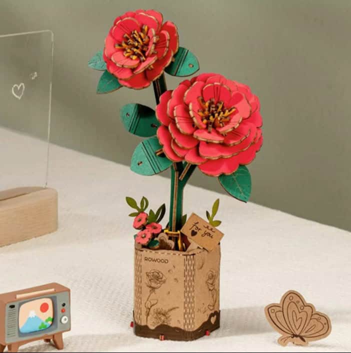 Puzzle 3d en bois Camélia Rouge