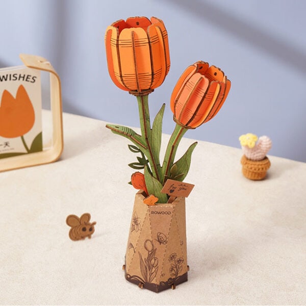 Puzzle 3d en bois Tulipes Oranges