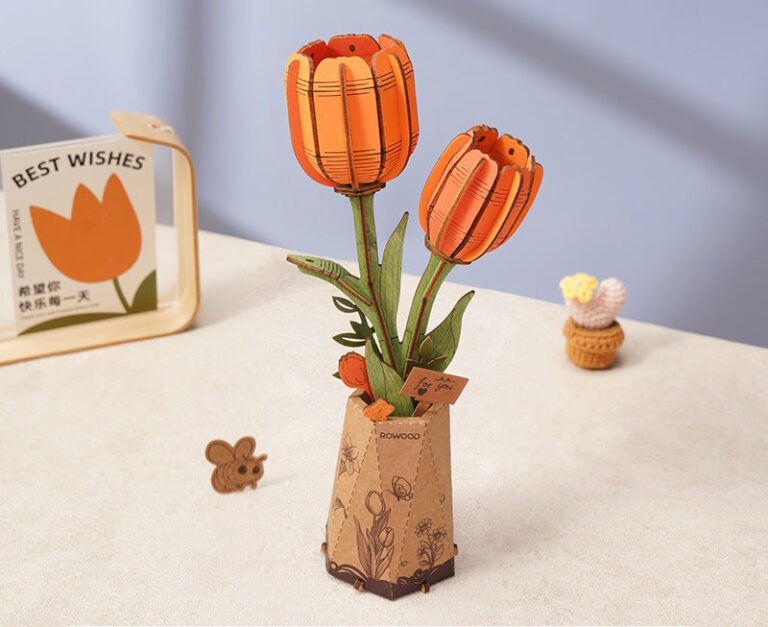 Puzzle 3d en bois Tulipes Oranges