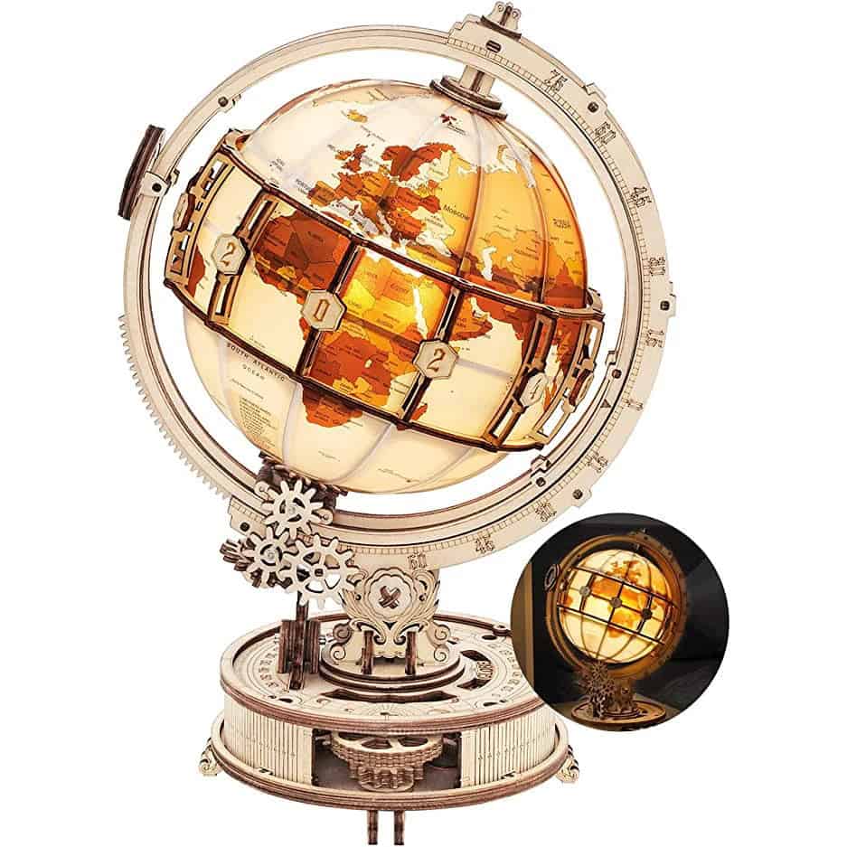 Maquette globe en bois Lumineux