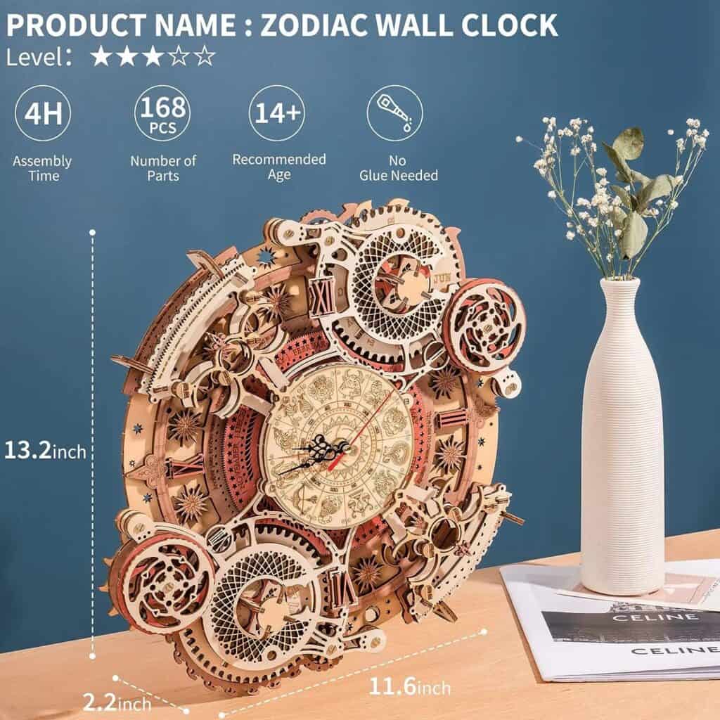 Puzzle 3D horloge murale du zodiaque en bois