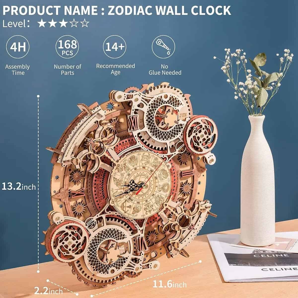 Puzzle 3D horloge murale du zodiaque en bois