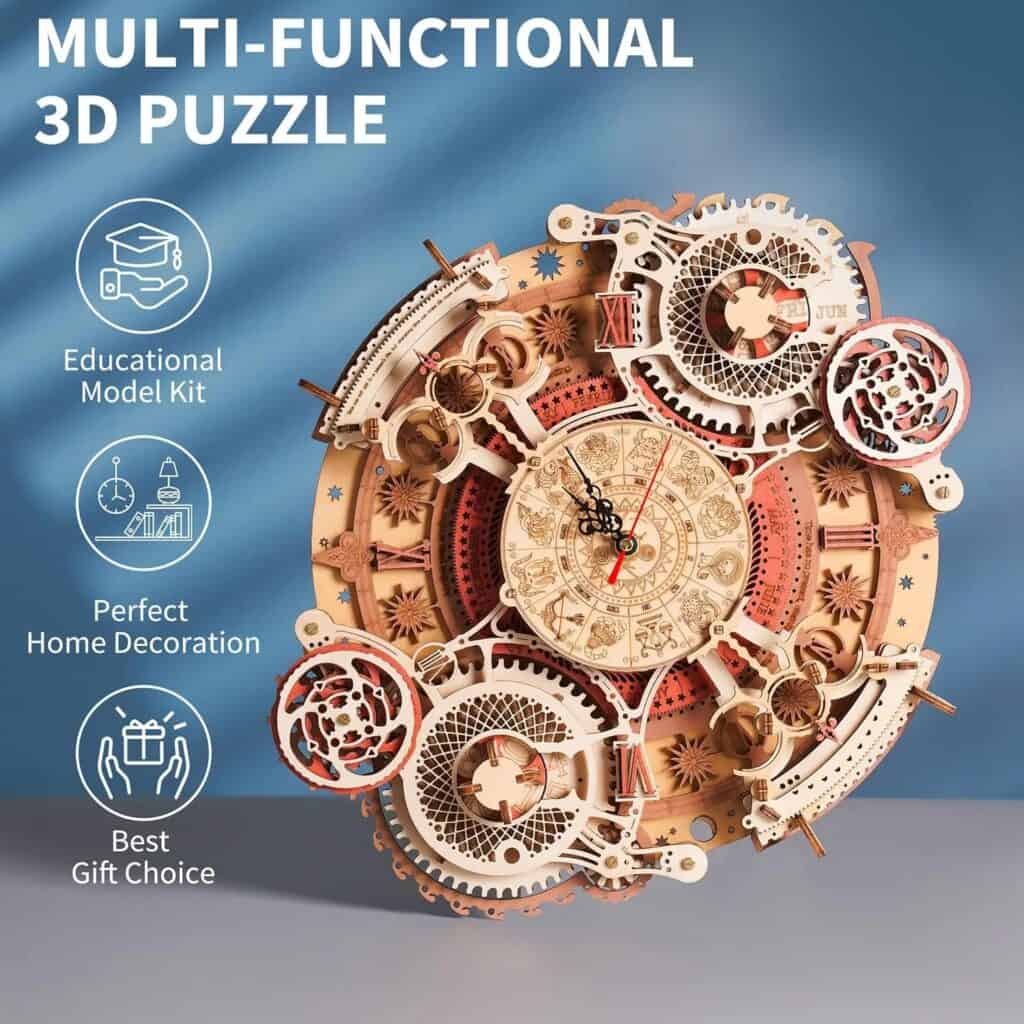 Puzzle 3D horloge murale du zodiaque en bois